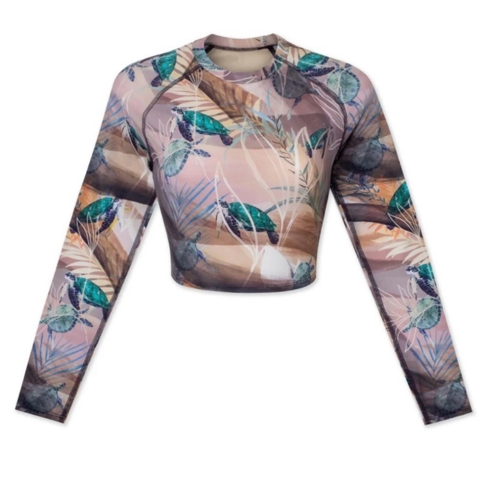 WET Swimwear Honu Hailee Turtle Print Swimsuit Top Rash Guard New Medium - Picture 5 of 8
